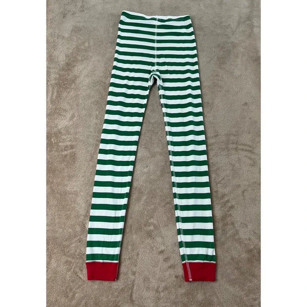 Hanna Andersson Striped Pajama Set Kids 12 Green White 100% Cotton EUC